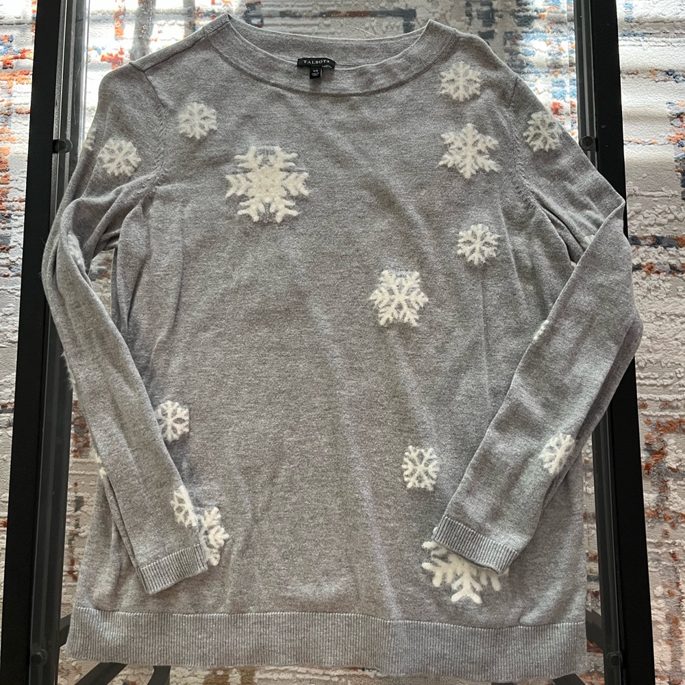 XS Talbots Gray Snowflake Sweater